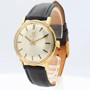 Vintage Zenith 6761-2 Sunburst Men's Mechanical Wristwatch 2562 Swiss 18k Gold